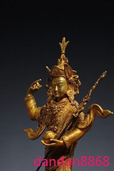 13.2"Tibet Buddhism temple bronze Gilt Guru Rinpoche Padmasambhava Buddha Statue