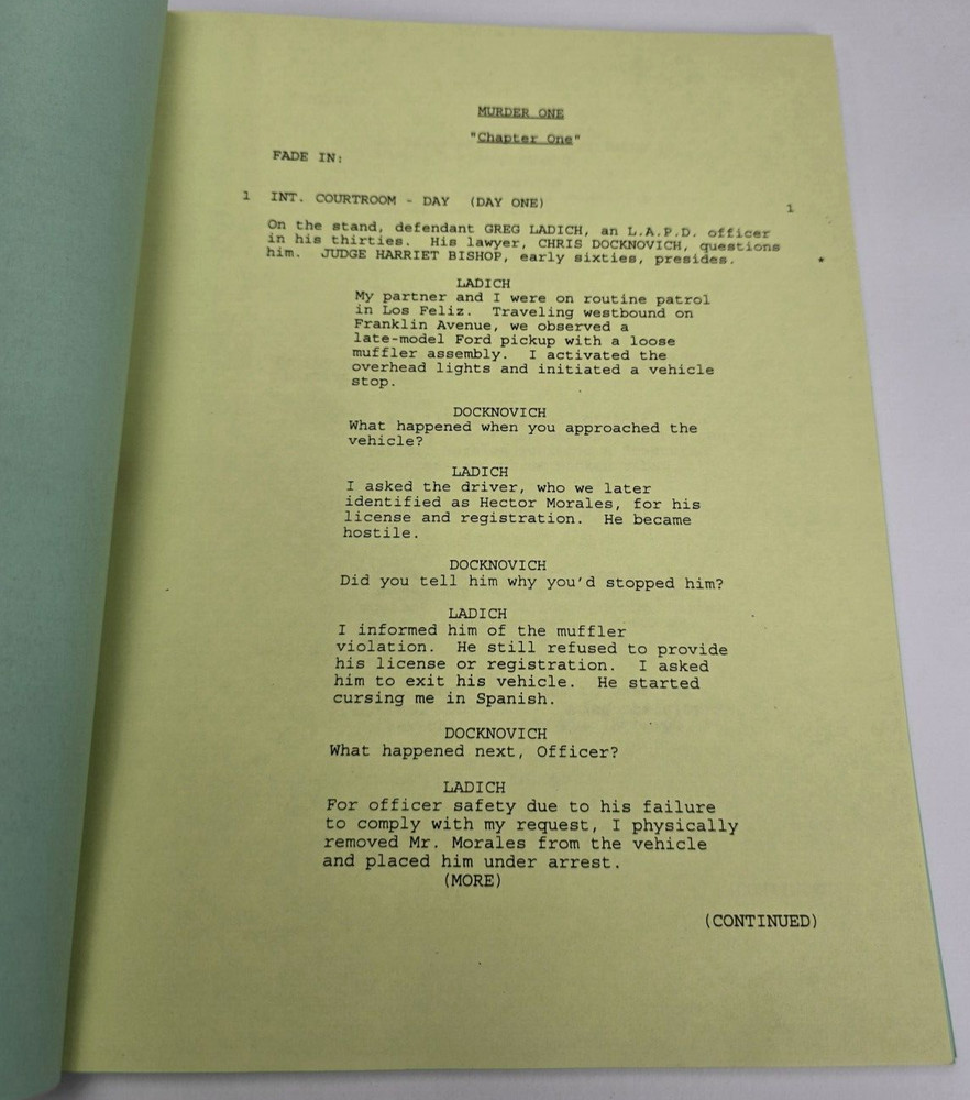 MURDER ONE / Doug Palau 1996 TV Script, Mary McCormack "Chapter One, Year Two"
