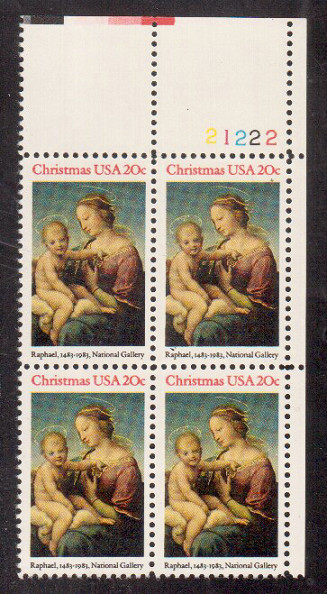 Scott # 2063... 20 Cent...  Christmas... Plate Block