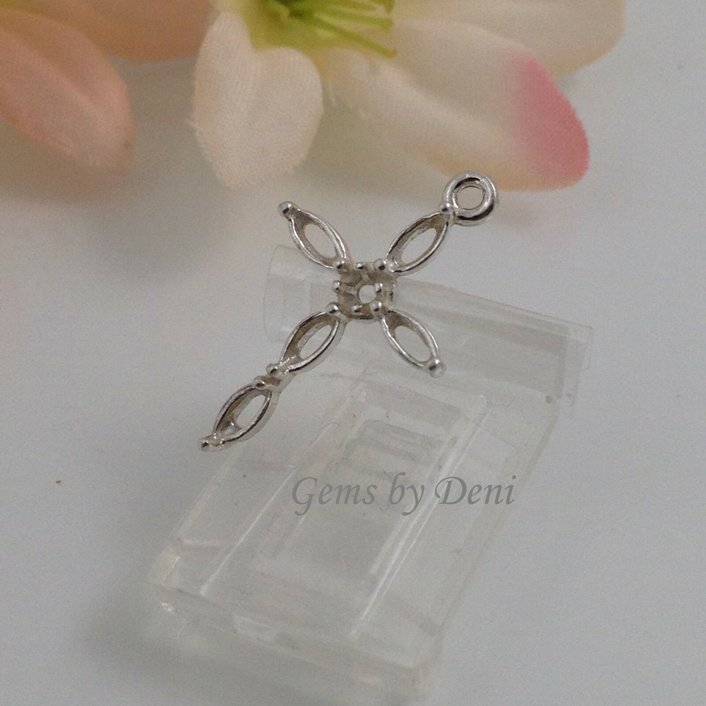 Sterling Silver Marquise and Round Dangle Cross