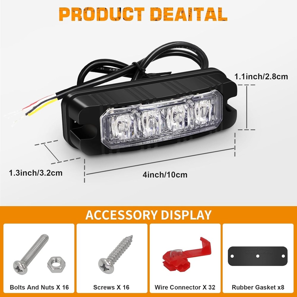 8PCS Sync LED Strobe Lights Truck Grill Emergency Flash Warning Lights