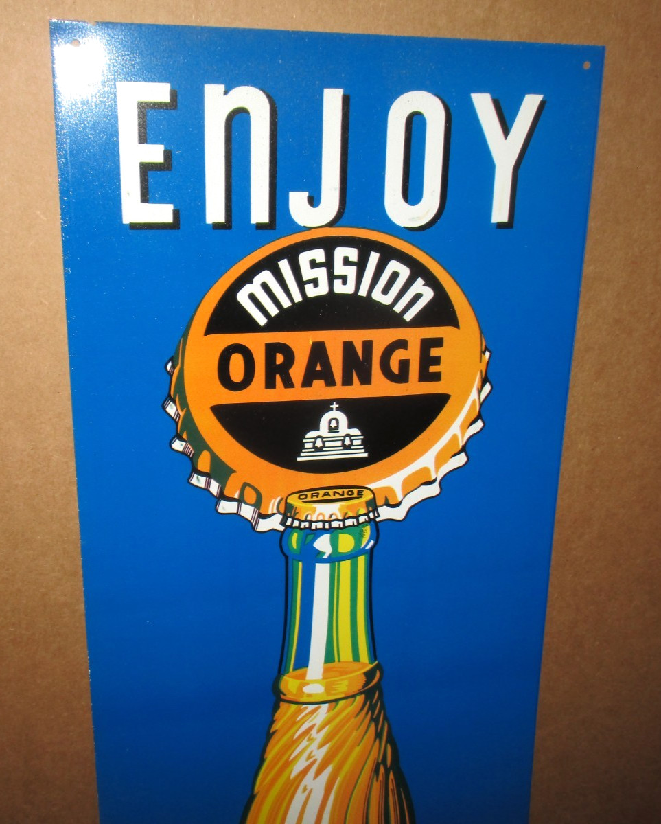 ENJOY MISSION ORANGE Country Store Gas Station CALIFORNIA SIGN -Big Swirl Bottle