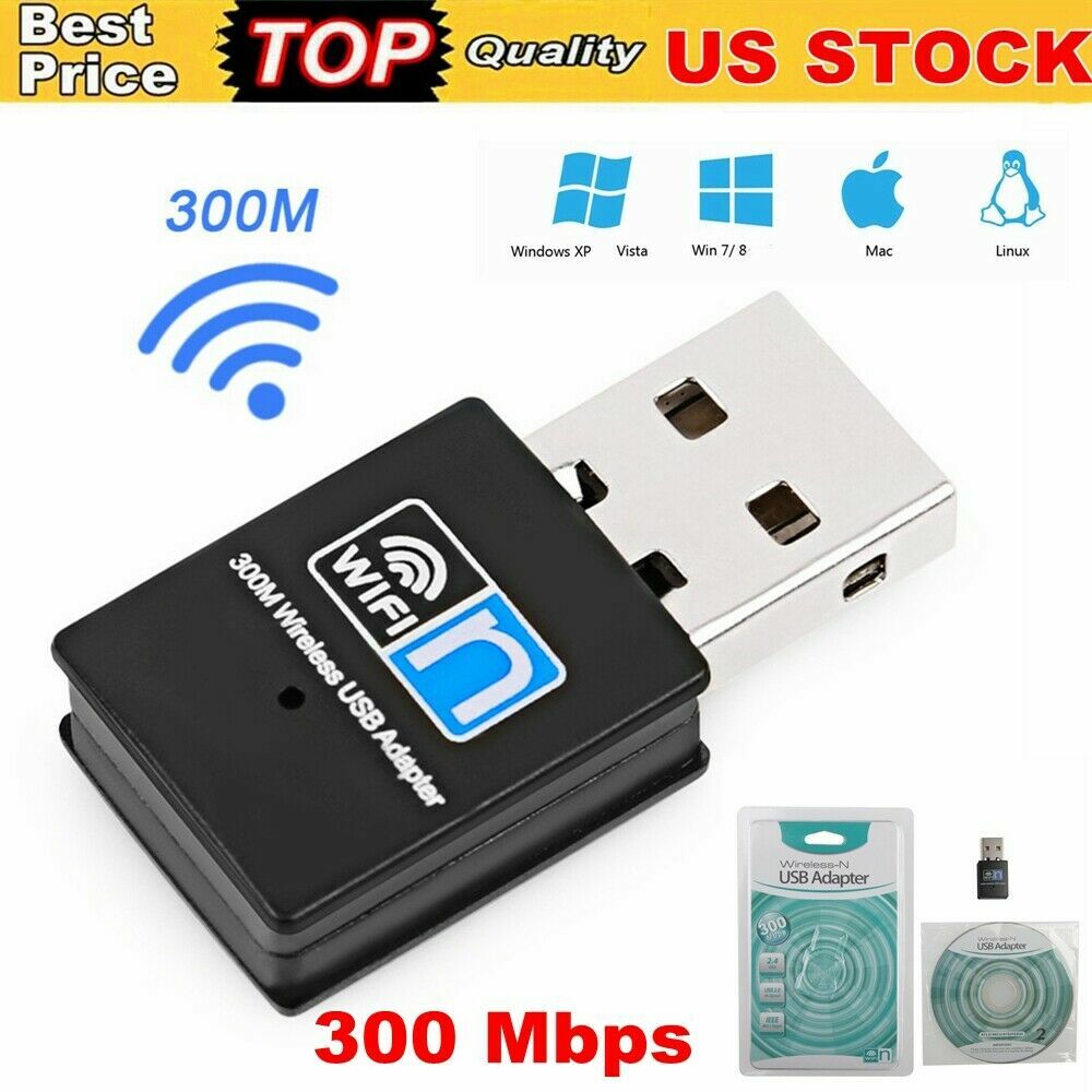300Mbps USB Wifi Adapter Dongle Wireless Lan Internet for Desktop PC Laptop