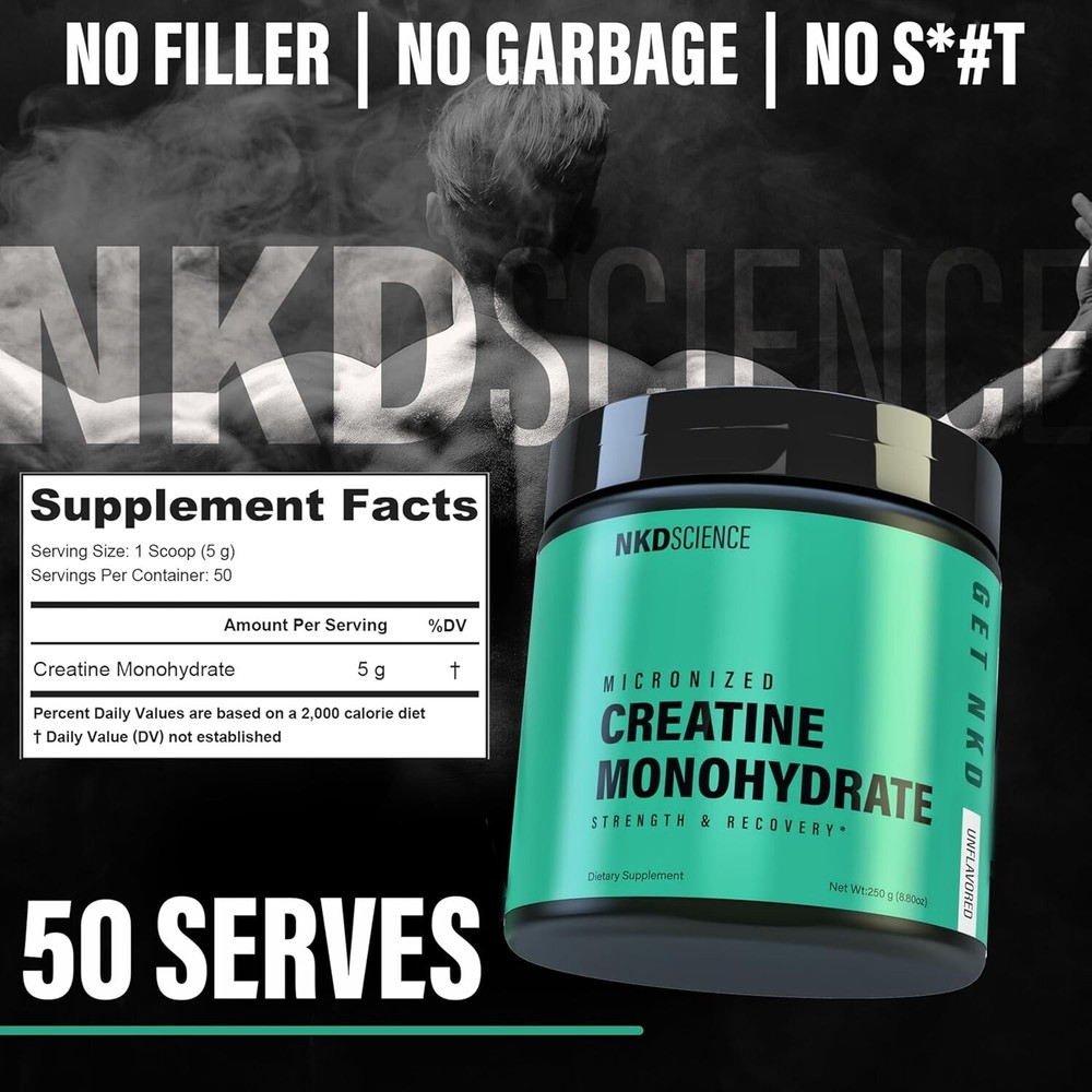 NKDScience Micronized Creatine Monohydrate - 5g per Serving - Unflavored 8.8 oz.