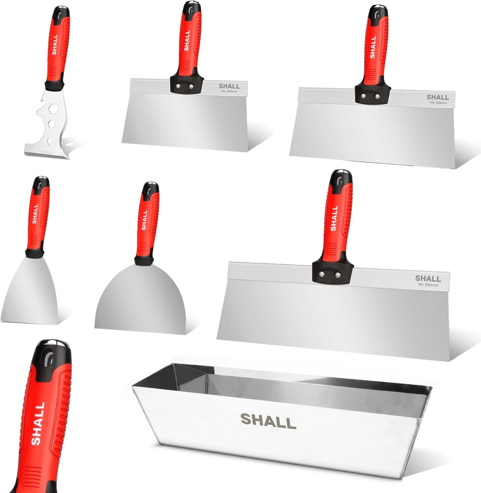 7PCS Drywall Tool Kit Putty Knife Taping Knife Scraper Mud Pan Set