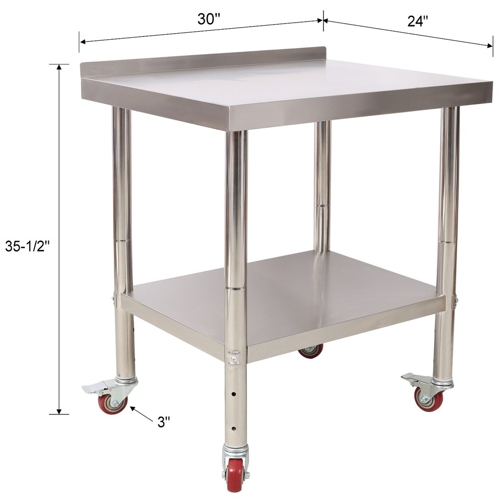Stainless Steel Prep Table 30" 440lbs Capacity Adjustable Undershelf 4 Casters