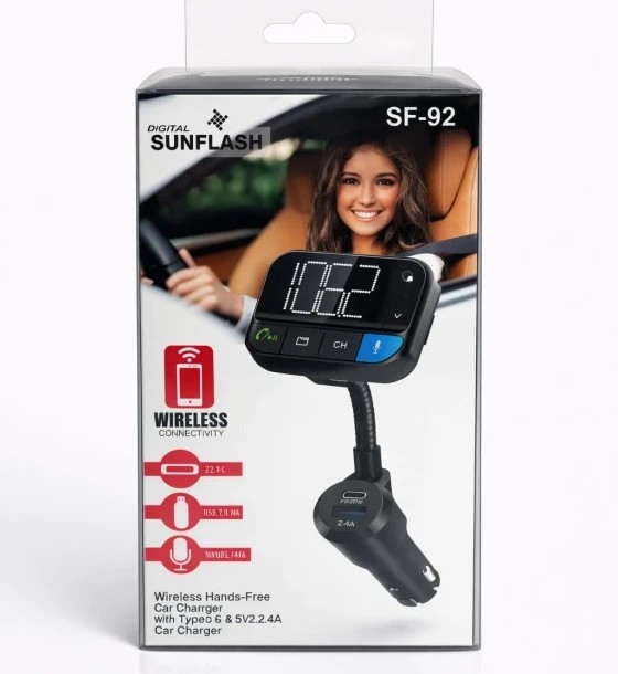 Digital Sunflash SF-92 Wireless Hands-Free Type-C Car Charger & FM Transmitter