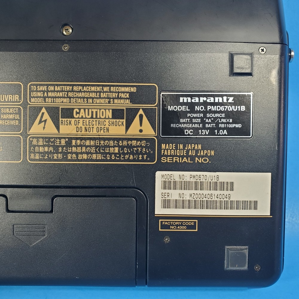 Marantz Solid State Recorder PMD670 U1B Power Cord play/pause Control Flash Card