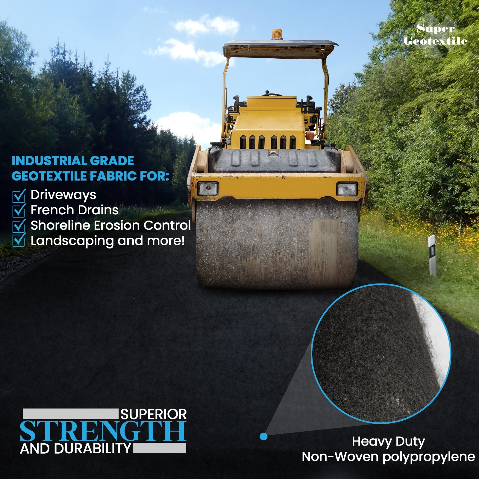 Super Geotextile Non Woven Landscape Fabric - Industrial / Commercial Grade 8 oz