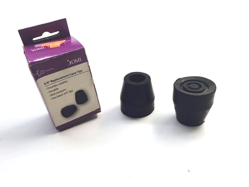 2 Pack Walker Replacement Tips with Metal Insert Black 1/2” OD