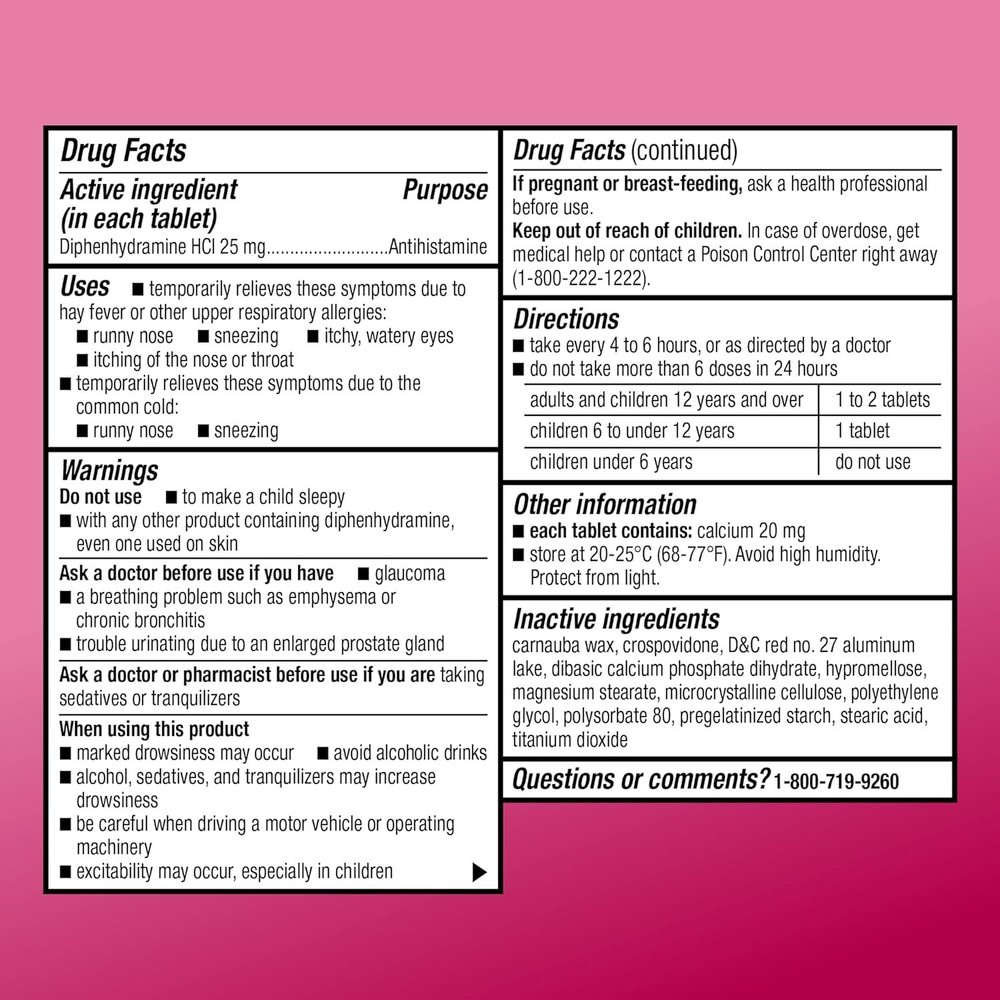 Amazon Basic Care Diphenhydramine 25mg Tablets 100ct Compare to Benadryl