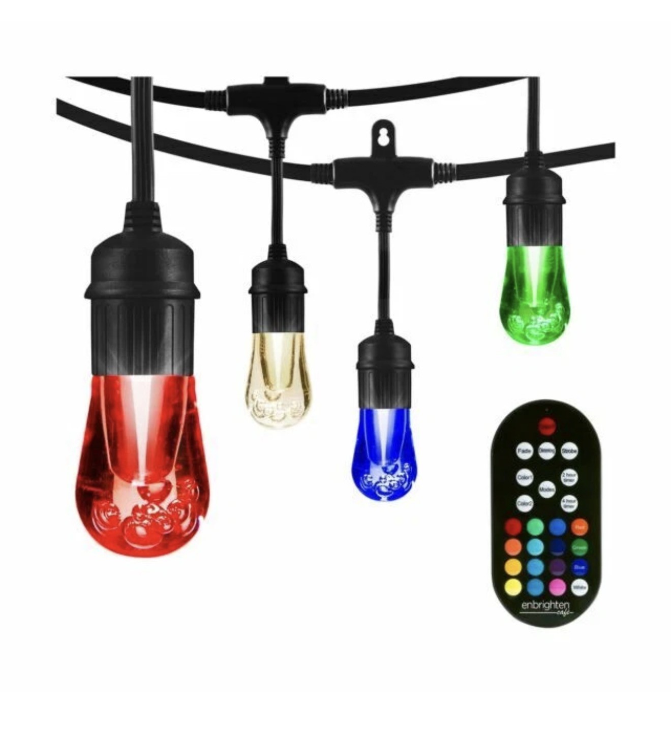 Enbrighten 37790 48ft Color-Changing LED String Lights, 24 Vintage Bulbs, Remote