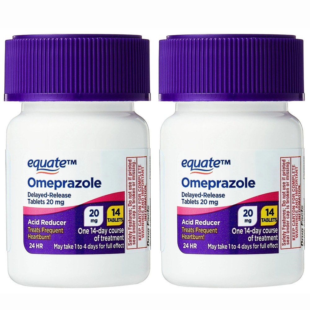 Equate Omeprazole Delayed-Release Acid Reducer Tablets, 20 mg, 28 Count - Pack 2