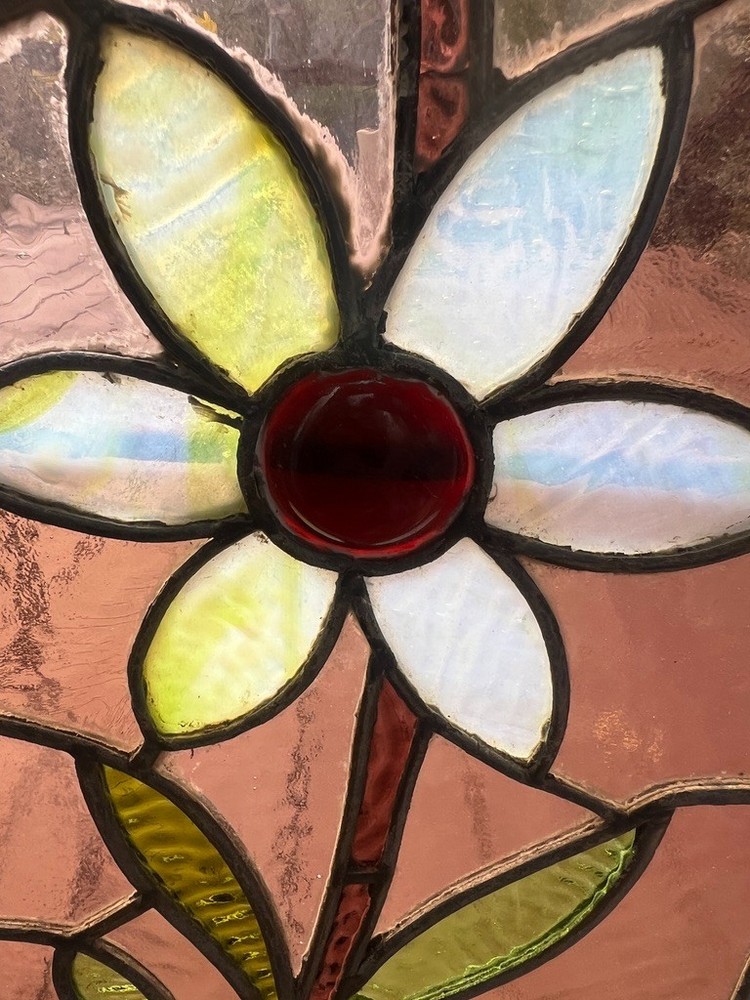 Matched pair floral stained glass windows