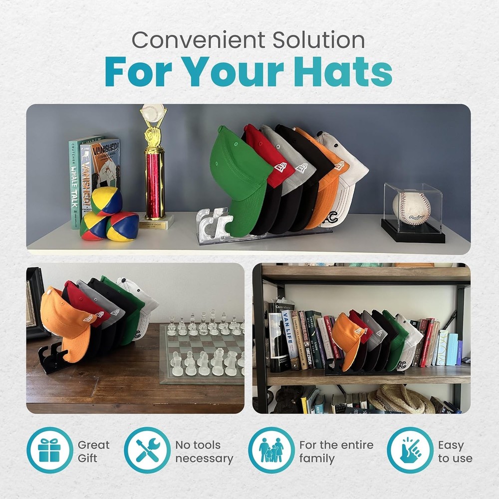 Cap Rack Stand 2-Pack - Black, Wall & Tabletop Hat Organizer, Easy Assembly, ...