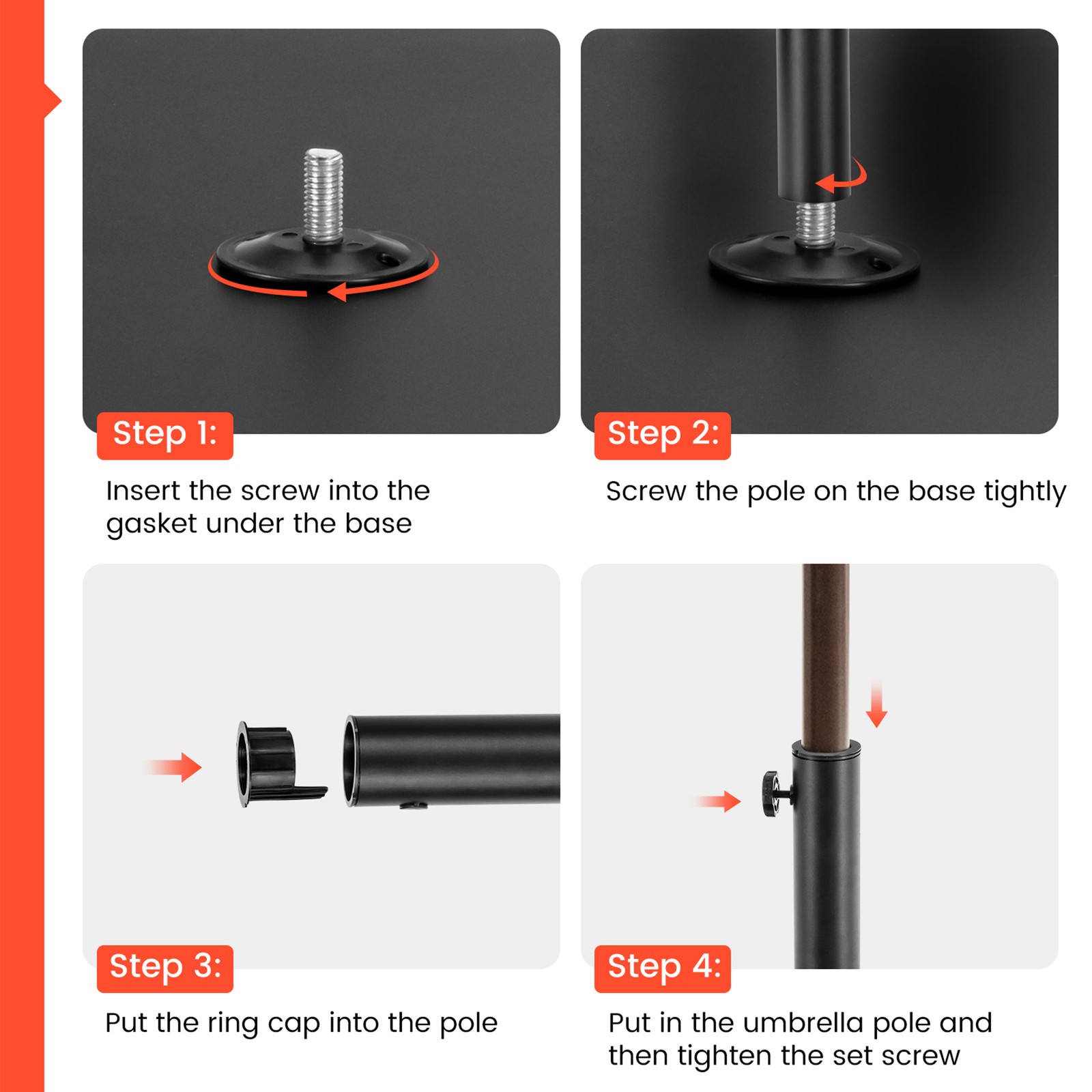 Square Weighted Patio Umbrella Base Stand 36 lbs Outdoor w/ 3 Adapters