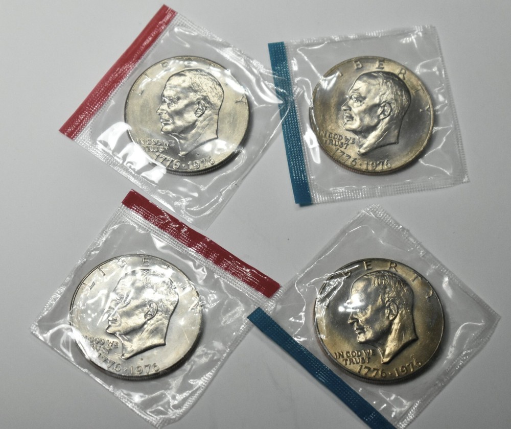 1976 P D - 4 Uncirculated B.U. Eisenhower Ike Dollar 4 Coin Set TYPE 1 & 2