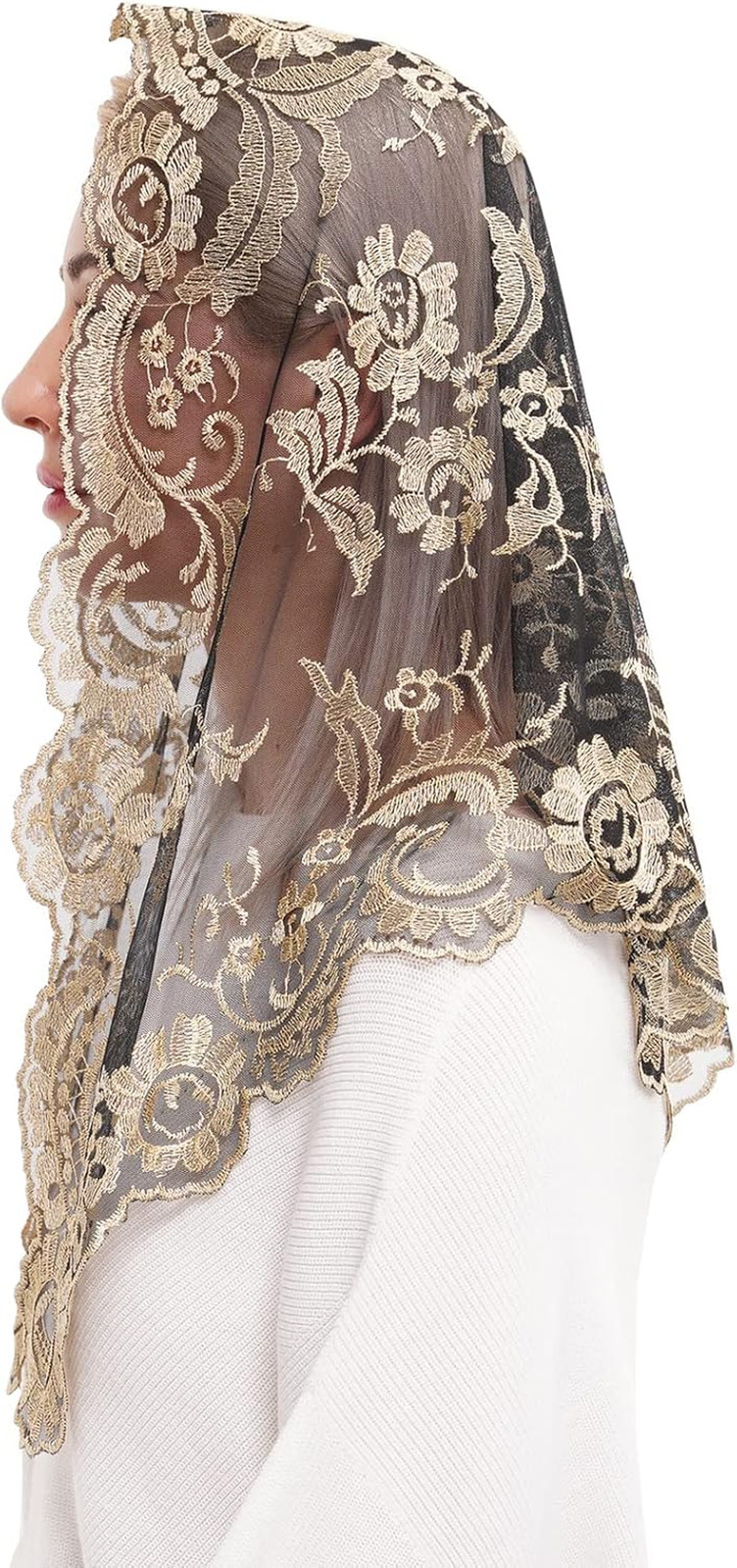 Catholic Lace Mantilla Veil Embroidery Chapel Scarf for Church Mass