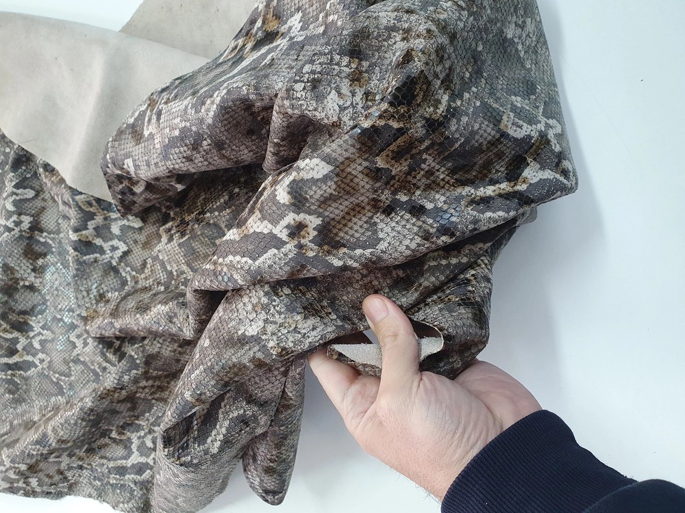 Python Print Cow Leather Hide: Brownish Beige Embossed Cowhide Sheet