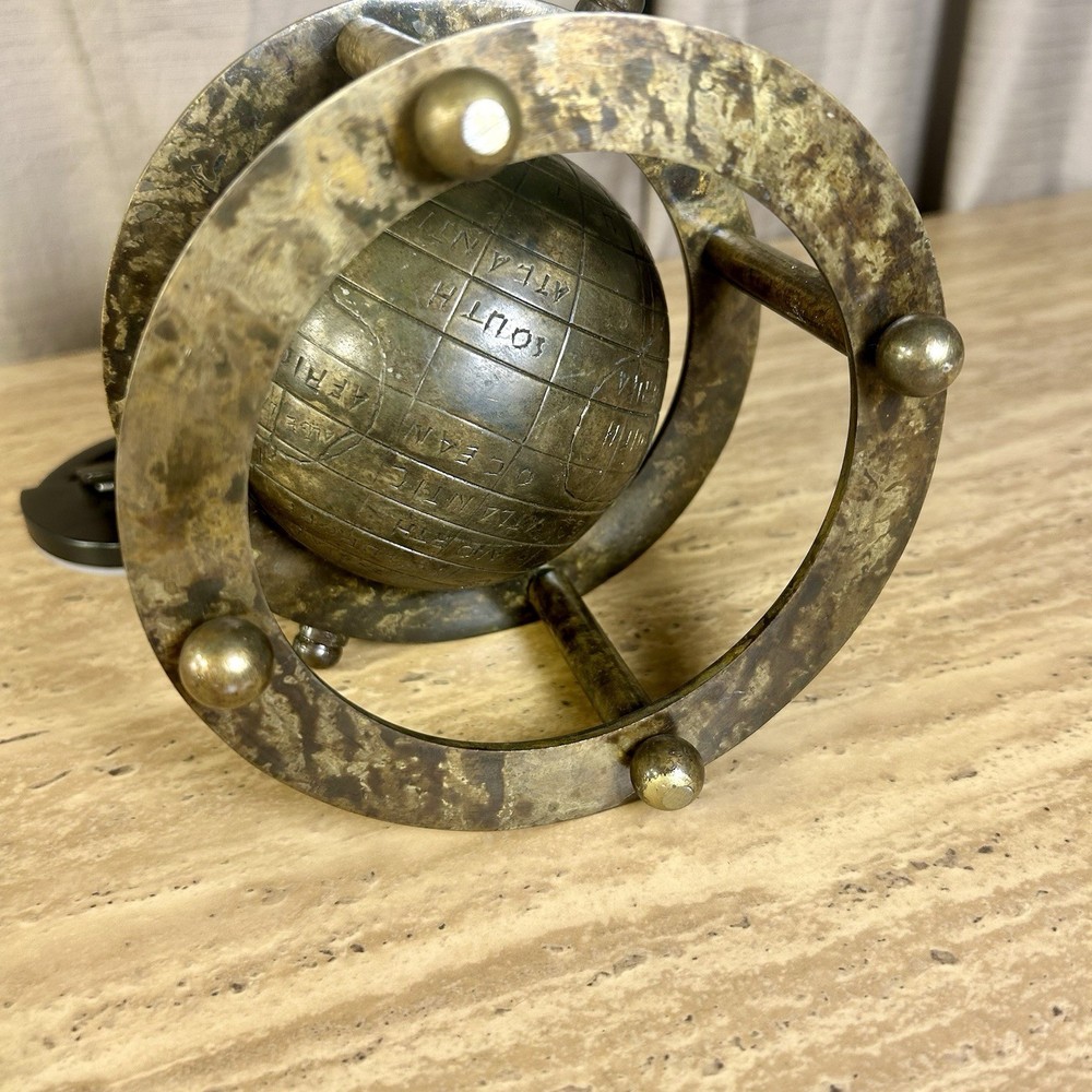 Table Globe Etched Old World Style Vintage Solid Brass Desk Office Study - 7 x 8