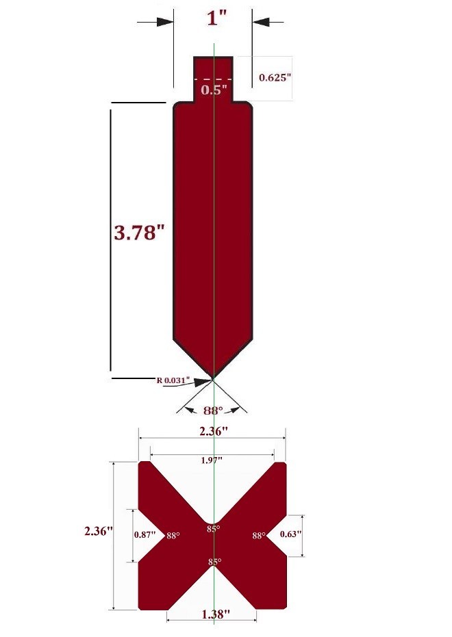 NEW 12" Press Brake Straight Punch (Height: 3.78") and 4-Way Die (2.36" sq)