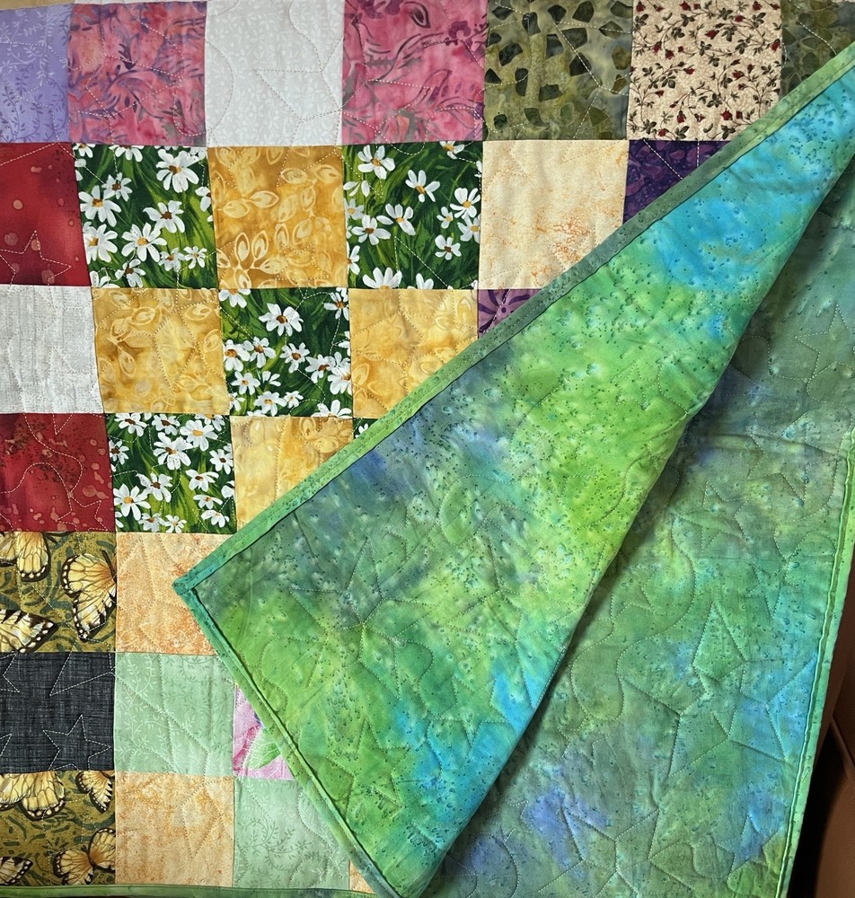 44” X 54” Reversible Spring Patchwork Lap Quilt-Handmade-Machine Quilted