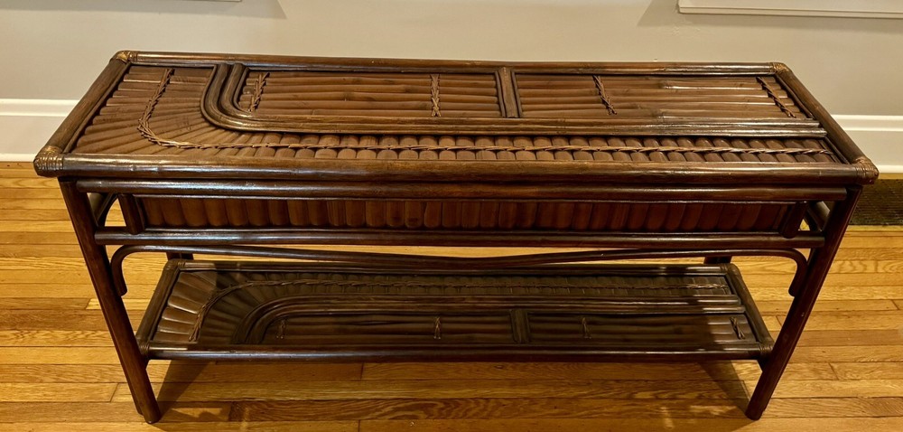 Vintage Boho Chic Brentwood Rattan Console Sofa Table