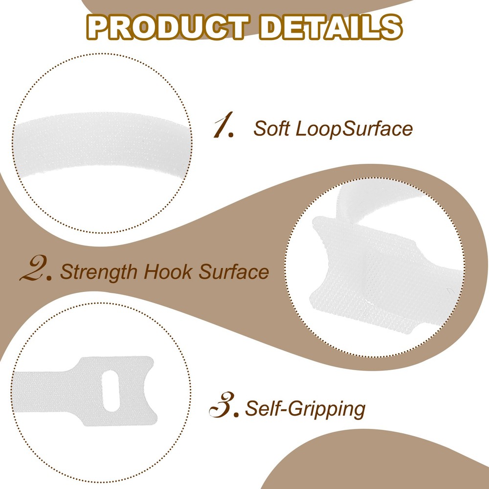 60Pcs 8" Reusable Cable Ties Adjustable Cable Management Ties White