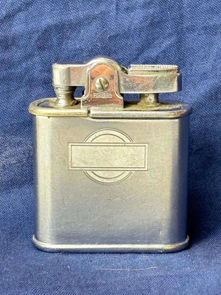 Vtg Ronson Whirlwind Lighter With Blank Initial Plate & Windguard