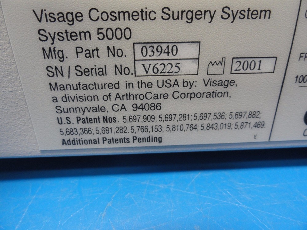 ArthroCare Visage Cosmetic Surgery System 5000 w/ Flow Control Unit ~ 9028