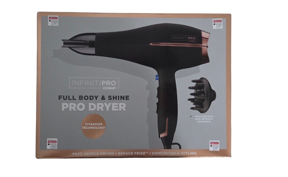 Conair InfinitiPRO Professional Hair Dryer Black Titanium Diffuser Concentrator