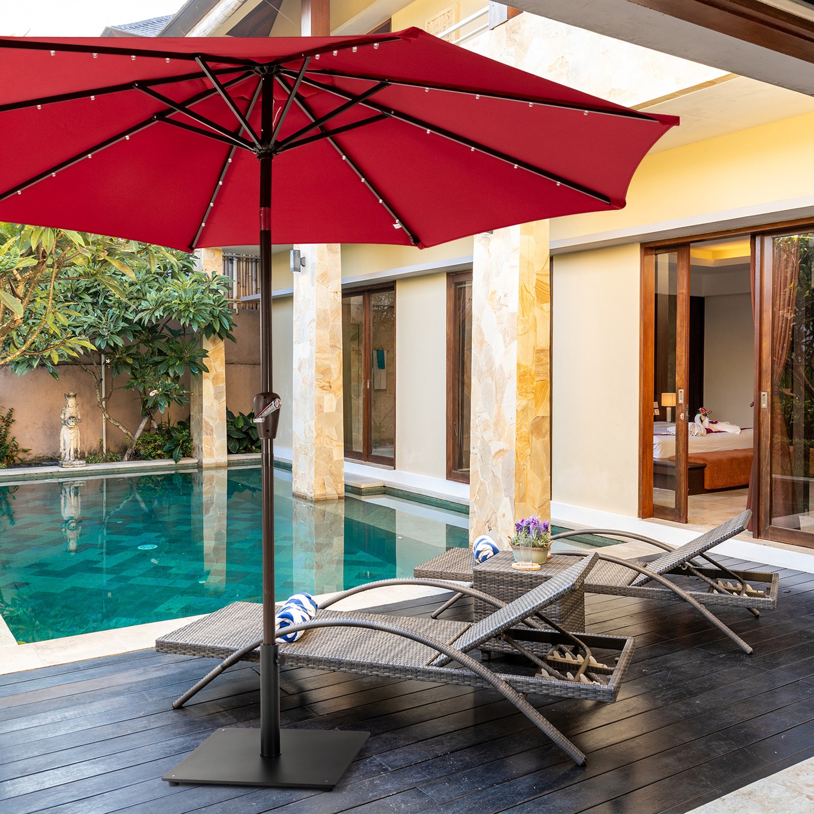 Square Weighted Patio Umbrella Base Stand 36 lbs Outdoor w/ 3 Adapters