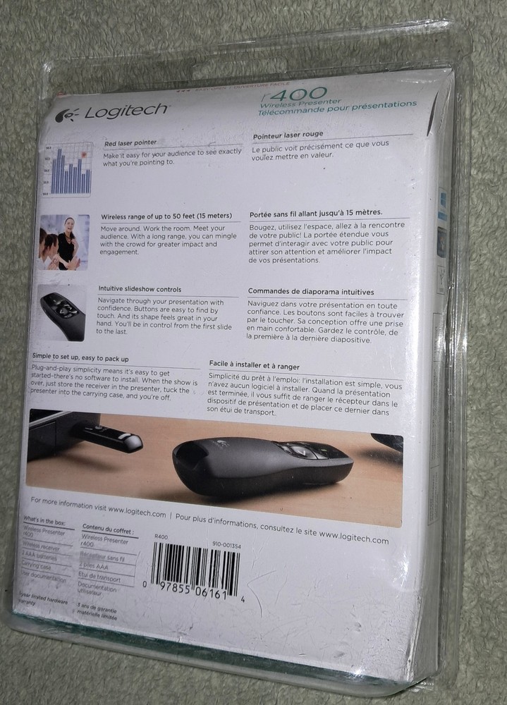 Logitech Laser Pointer Wireless Presenter NEW/BOX R400 Remote Control Clicker 50