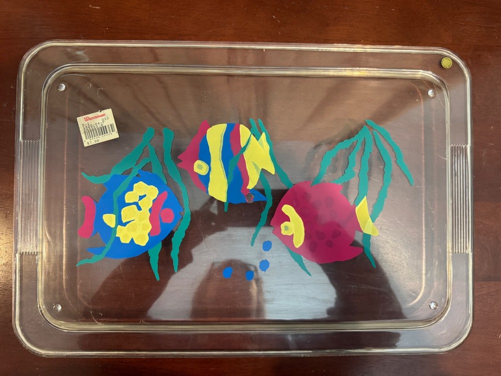 Vtg 90s Acrylic Serving Tray Ocean Fish