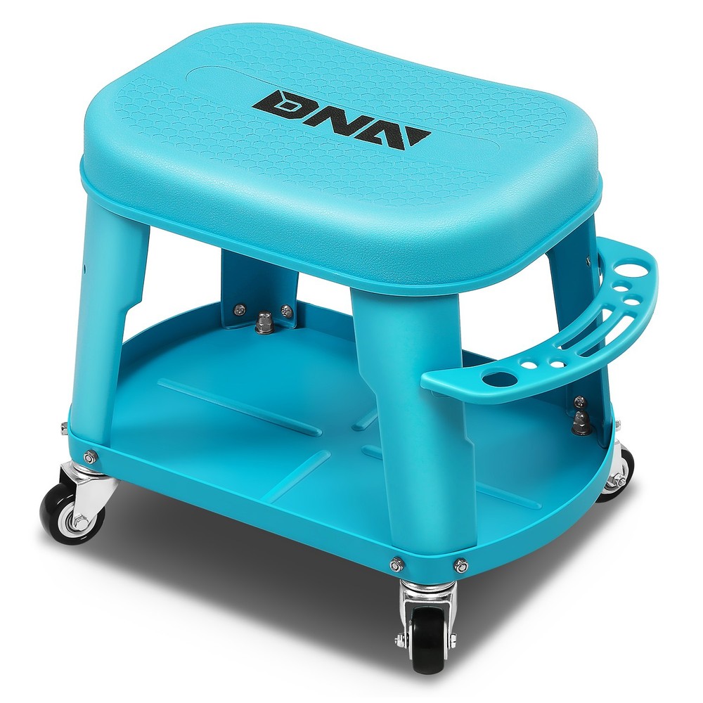 Blue 300 LBs 360-Degree Removable Rolling Garage Stool Mobile Seat Workshop Tool