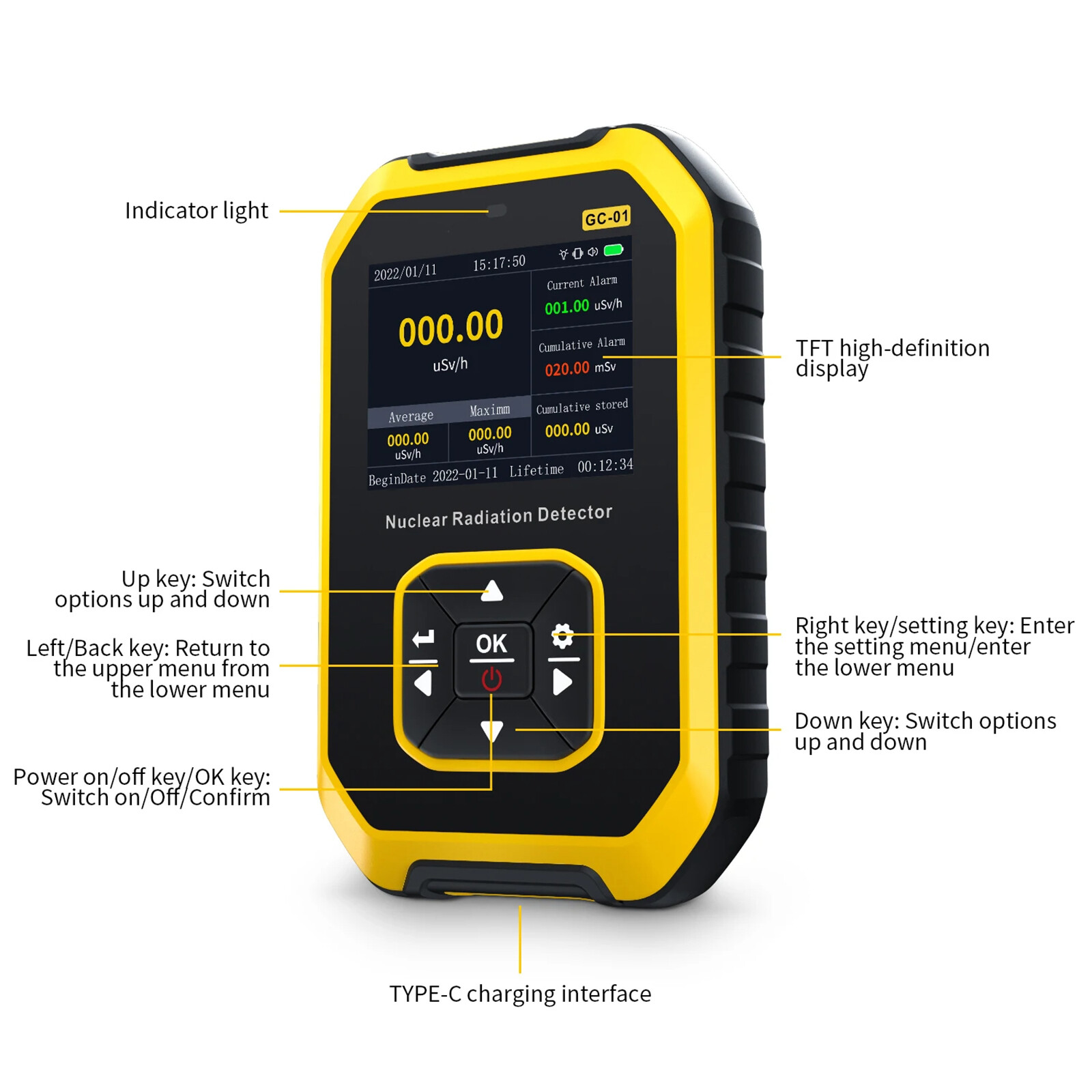 Portable Nuclear Radiation Detector GM Geiger Counter β/γ/X-Ray Dosimeter