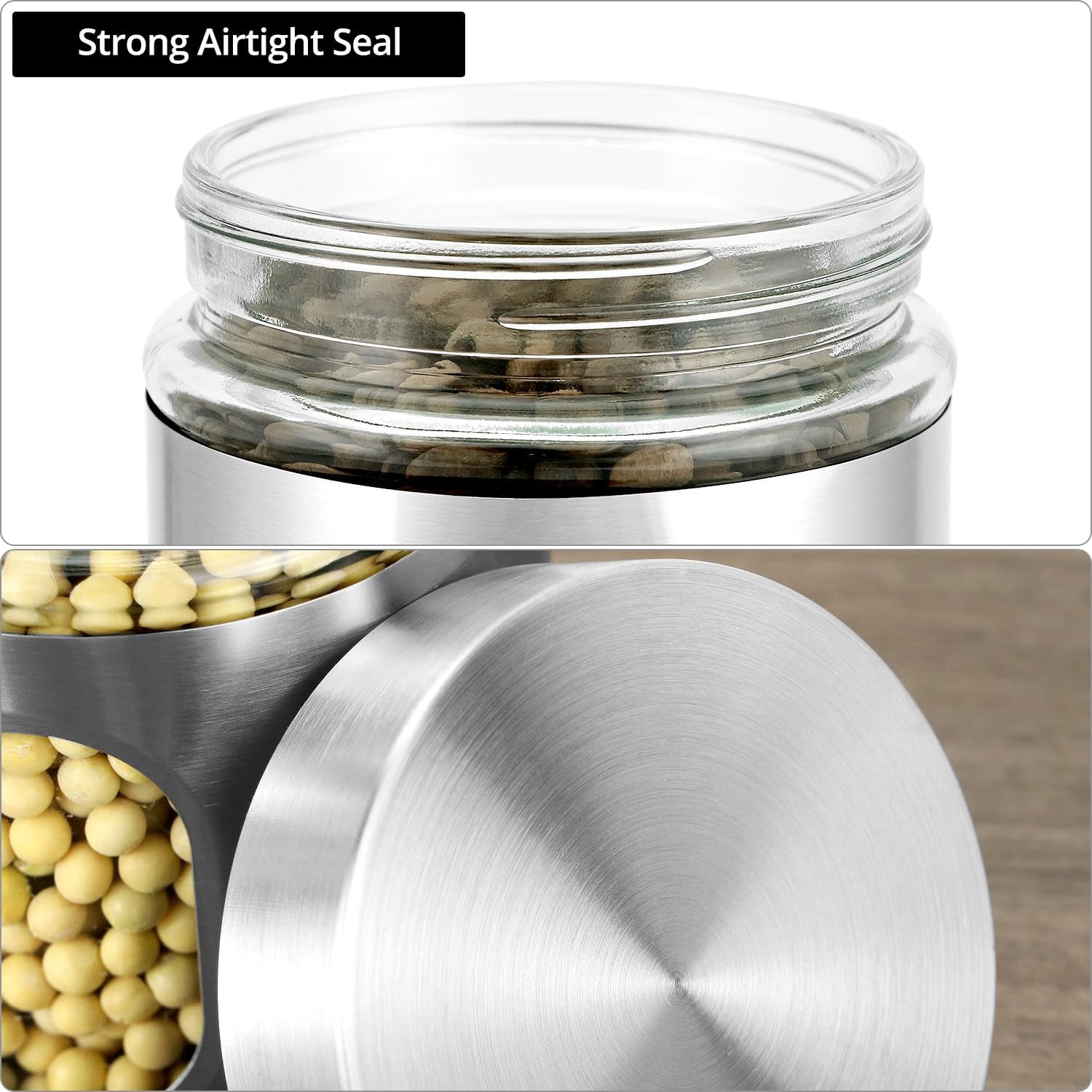 6 Pack 20 Oz Stainless Steel Glass Kitchen Canisters Set, Airtight Food Storage