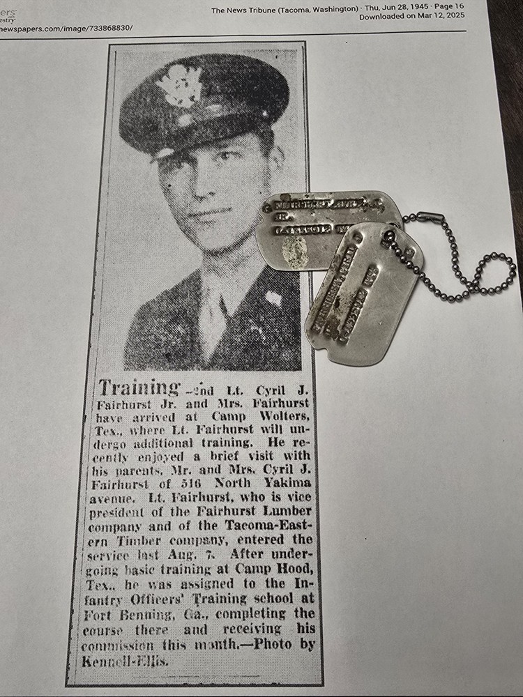 WWII Infantry Officer T44 Dog Tags Washington