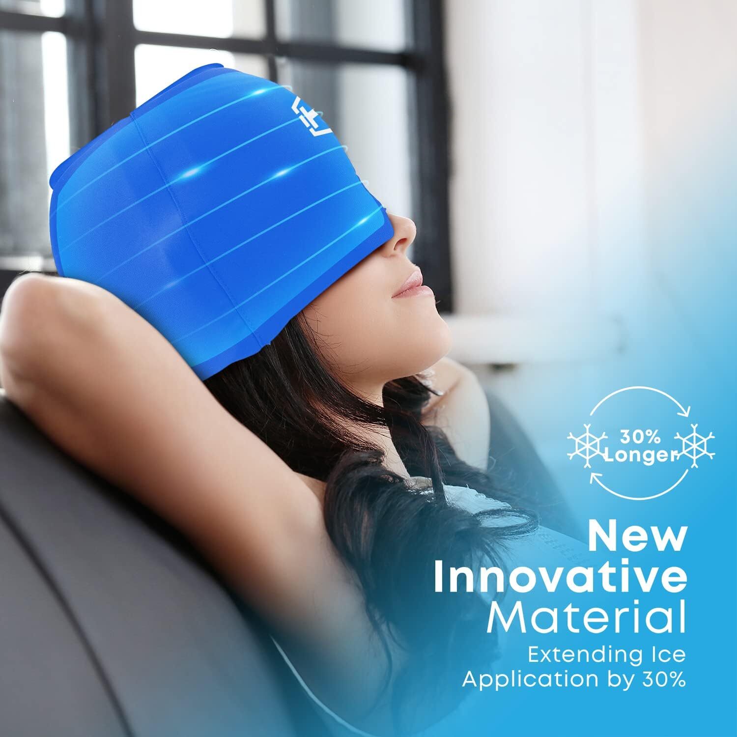 Migraine Relief Cap, Upgraded Odorless Gel Migraine Ice Head Wrap Cold & Hot The