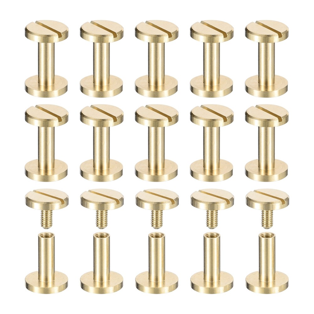 25Pack Brass Chicago Screws, 11x10mm Post Nail Stud Rivets, Brass Tone