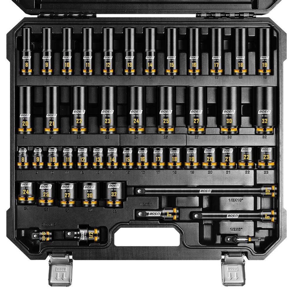 48PCS 1/2” Drive Metric Socket Set, Impact Deep&Shollow Socket(8mm-32mm)