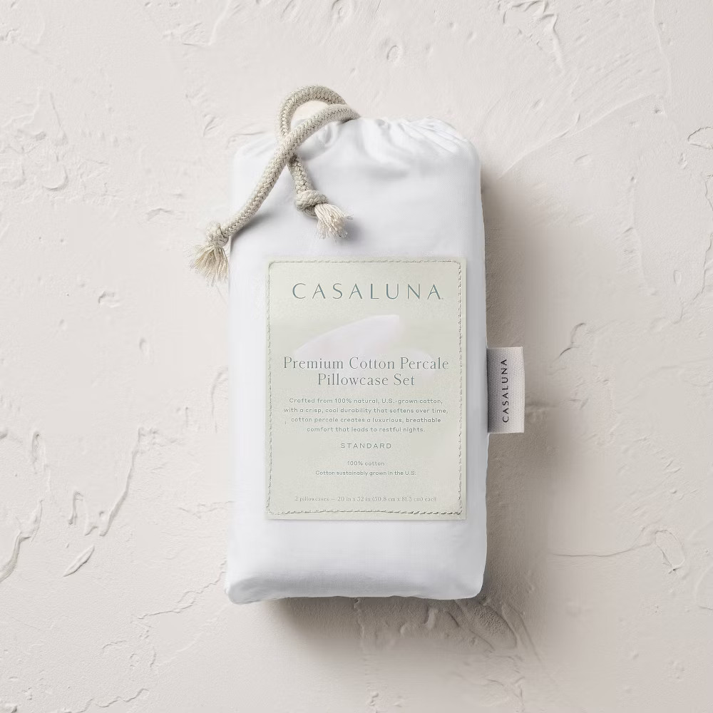 King 400 Thread Count Percale Pillowcases White - Casaluna