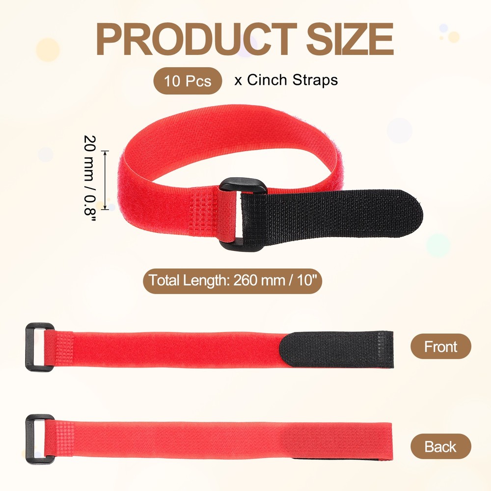 10pcs Reusable Cinch Straps 0.8"x10" Hook and Loop Cable Securing Straps, Red