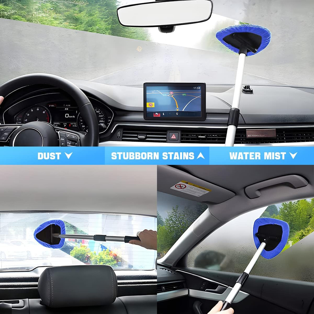 Windshield Cleaning Tool, Car Window Cleaner with Extendable Long Handle and 4 W