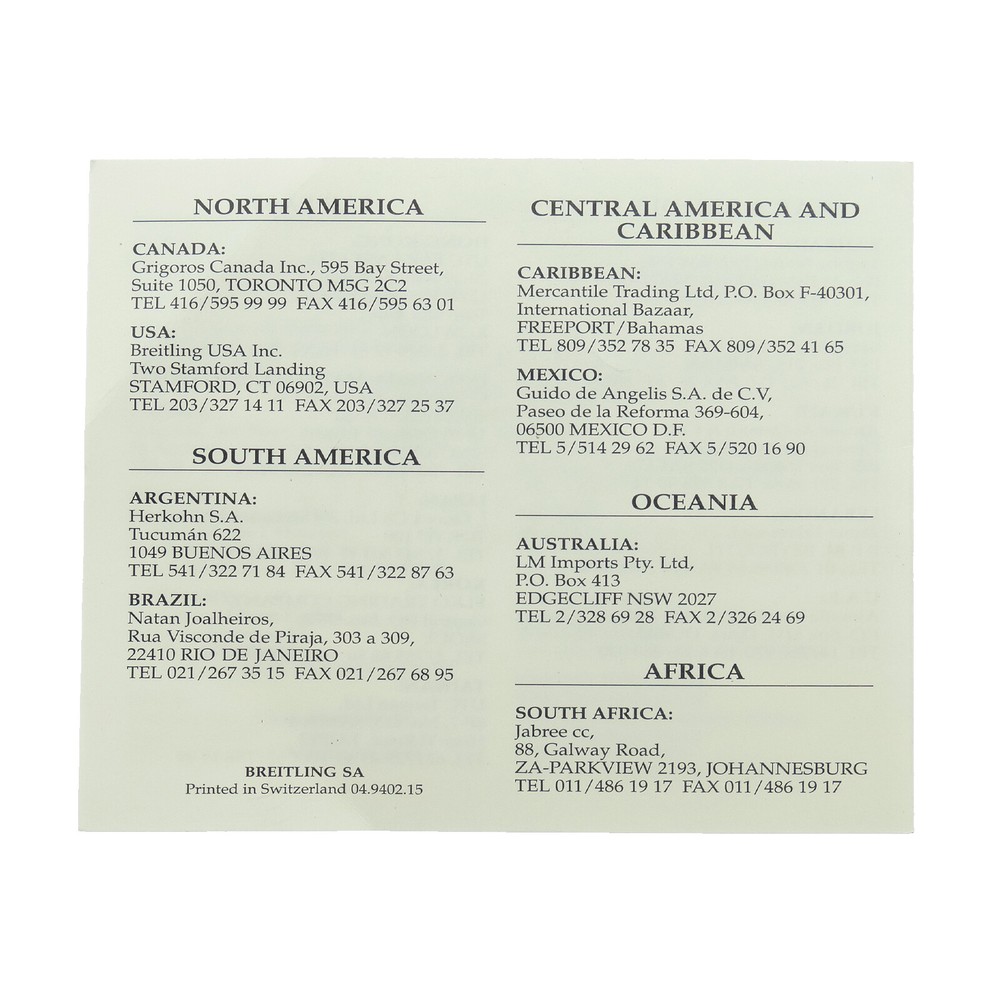 BREITLING GENERAL WATCH AGENTS MANUAL PAMPHLET