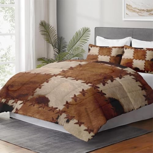 Size Comforter Set with 2 Pillowcases, Vintage Retro Full Vintage Cowhide