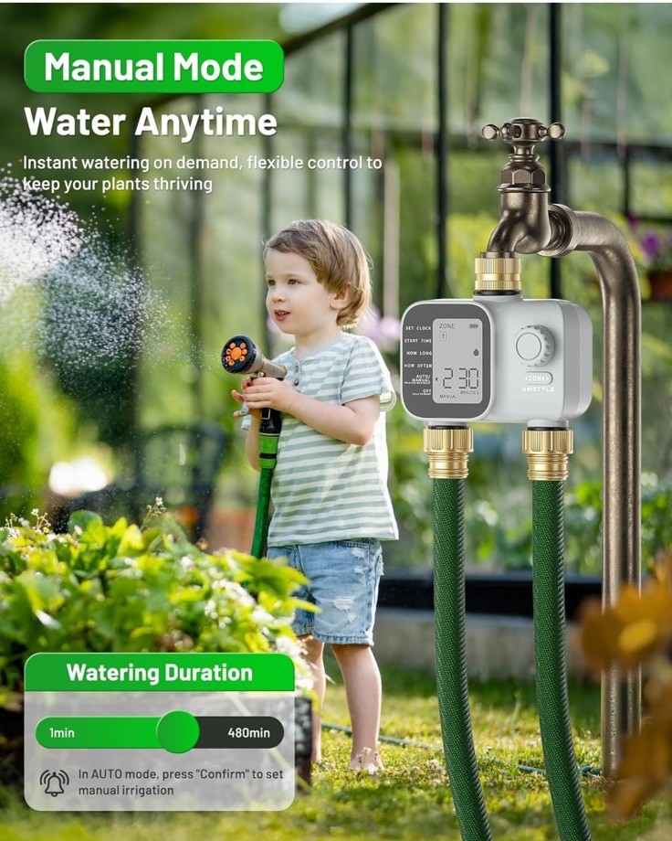 2 Zone Sprinkler Timer With Brass Inlet And Outlet Unistyle Programmable IP55