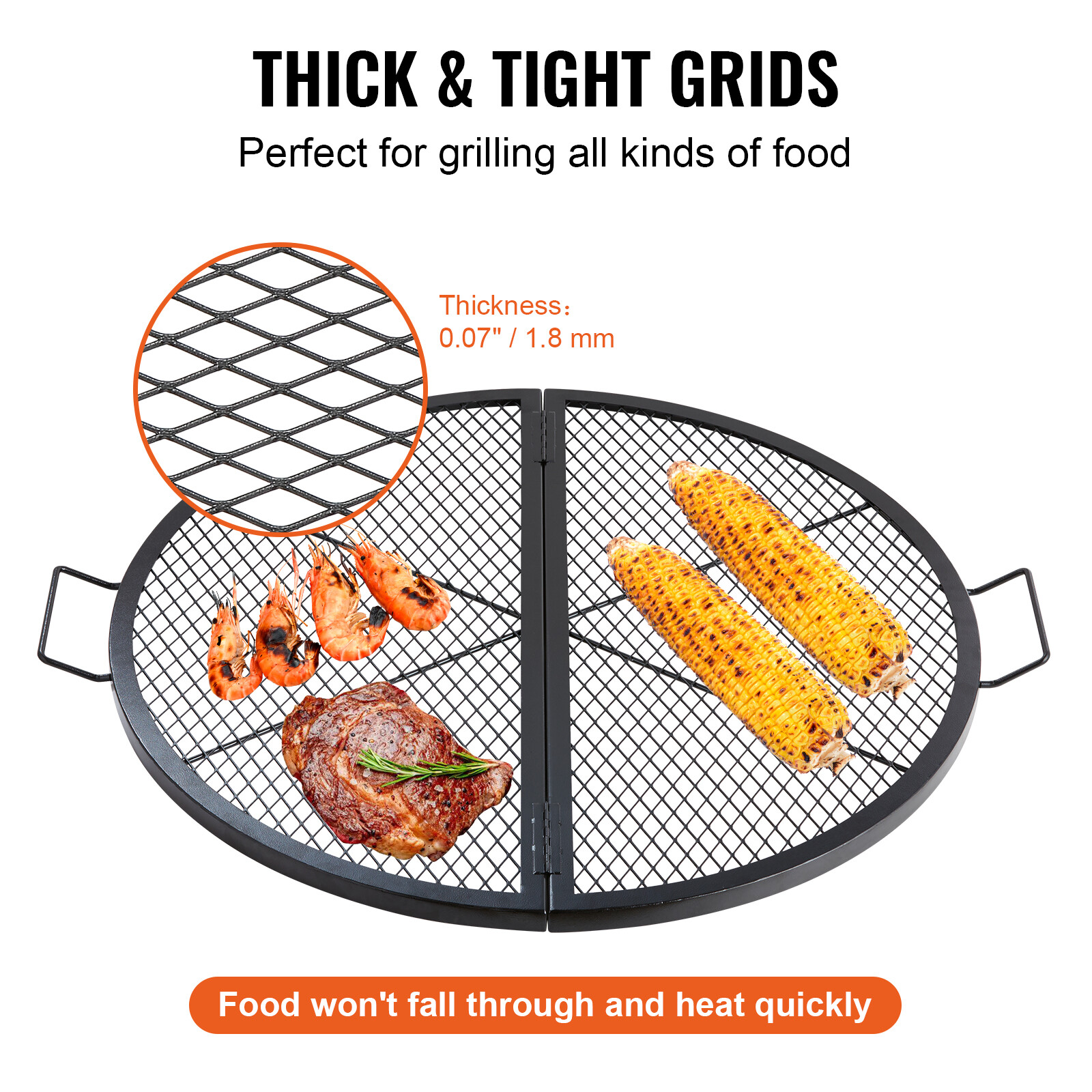 VEVOR 36" Foldable Round Cooking Fire Pit Grill Grate X-Marks Heavy-Duty Steel