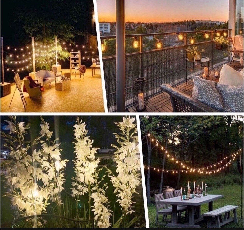 Outdoor String Lights, 96FT (2 Pack 48ft) Patio Lights with LED Black