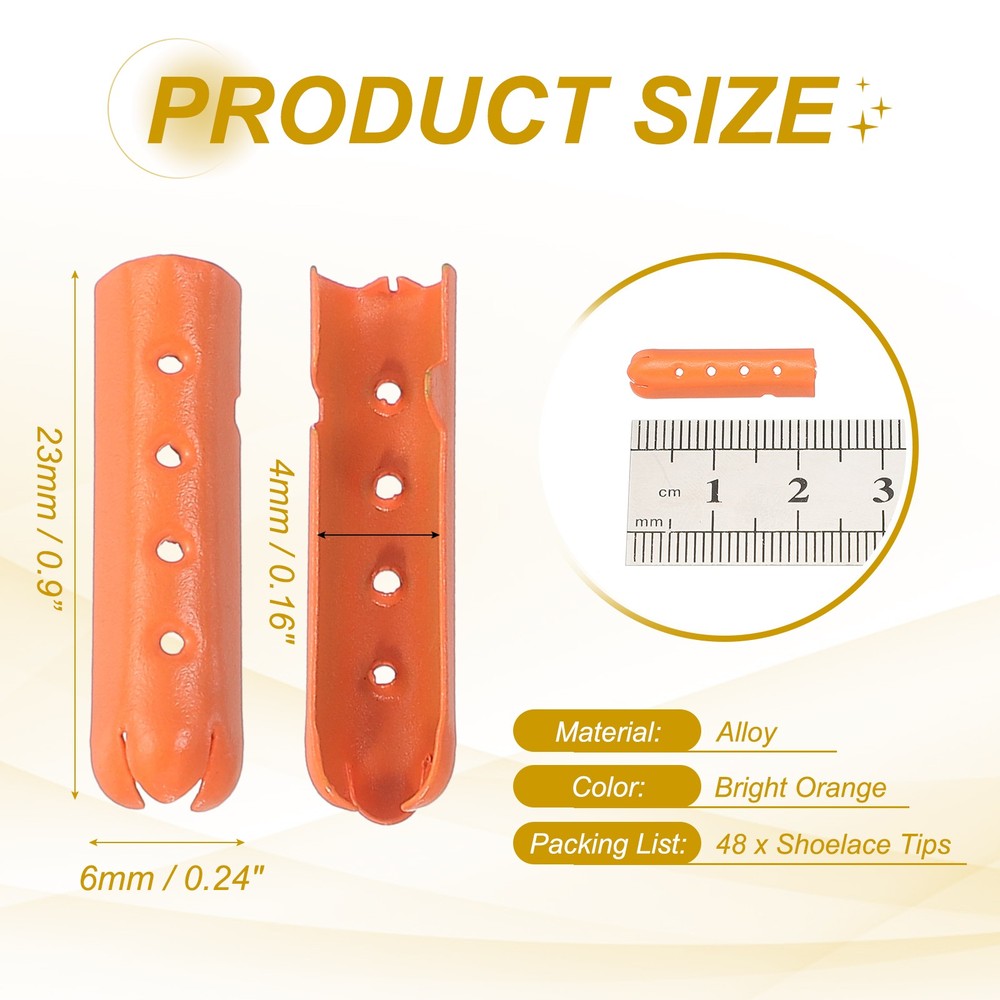 48Pcs 23mm Open Mouth Shoelace Tips Caps, Bright Orange